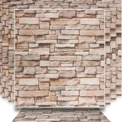 10x PANELE 3D ŚCIENNE SAMOPRZYLEPNE PIANKA XPE CEGŁA BEŻOWA TAPETA 77x70cm