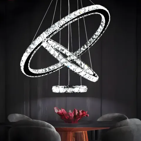 ŻYRANDOL KRYSZTAŁOWY 3 RING LUSTRZANY SALONU LAMPA WISZĄCA SUFITOWA CIEPŁY
