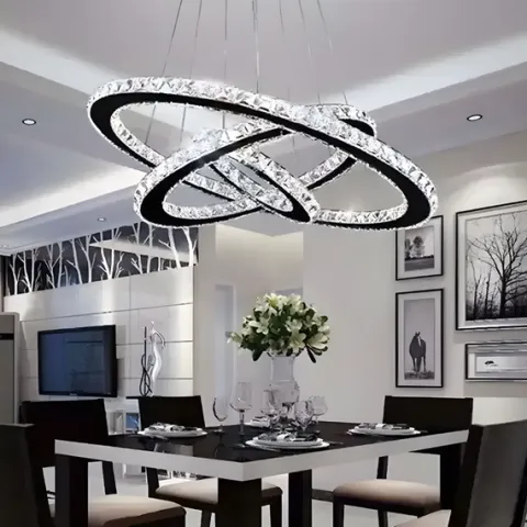 ŻYRANDOL KRYSZTAŁOWY 3 RING LUSTRZANY SALONU LAMPA WISZĄCA SUFITOWA CIEPŁY