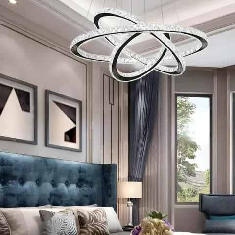 ŻYRANDOL KRYSZTAŁOWY 3 RING LUSTRZANY SALONU LAMPA WISZĄCA SUFITOWA CIEPŁY