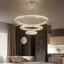 ŻYRANDOL KRYSZTAŁOWY 3 RING LUSTRZANY SALONU LAMPA WISZĄCA SUFITOWA CIEPŁY