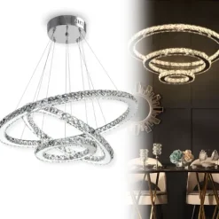ŻYRANDOL KRYSZTAŁOWY 3 RING LUSTRZANY SALONU LAMPA WISZĄCA SUFITOWA CIEPŁY