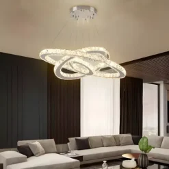 ŻYRANDOL KRYSZTAŁOWY 3 RING LUSTRZANY SALONU LAMPA WISZĄCA SUFITOWA CIEPŁY