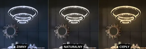 ŻYRANDOL KRYSZTAŁOWY 3 RING LUSTRZANY SALONU LAMPA WISZĄCA SUFITOWA CIEPŁY