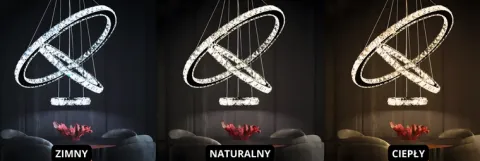 ŻYRANDOL KRYSZTAŁOWY 3 RING LUSTRZANY SALONU LAMPA WISZĄCA SUFITOWA CIEPŁY