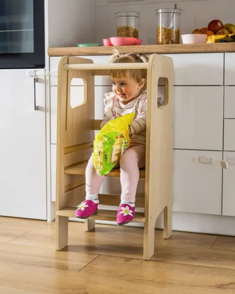 Zabudowany Kitchen Helper dla dzieci Dąb