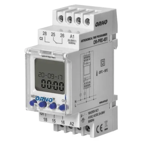 Zegar astronomiczny programator 2-kanałowy 16A na szynę Din Orno