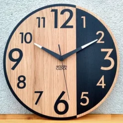 Zegar ścienny drewniany Dębowy ALFRED - 33 cm cichy, zegar do salonu