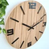 Zegar ścienny drewniany Dębowy ARABIK - 33 cm cichy, zegar do salonu