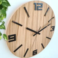 Zegar ścienny drewniany Dębowy ARABIK - 33 cm cichy, zegar do salonu