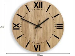ZEGAR ŚCIENNY drewniany SANTIAGO 33 cm- czytelny - do salonu, ULTRA CICHY
