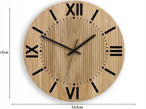 ZEGAR ŚCIENNY drewniany SANTIAGO 33 cm- czytelny - do salonu, ULTRA CICHY