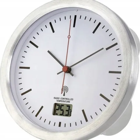 Zegar ścienny sterowany radiowo 17cm DCF77 pomiar TEMPERATURY przyssawka