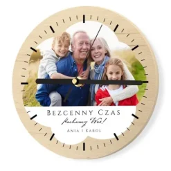 Zegar drewniany ścienny ze zdjęciem prezent na dzień babci i dziadka