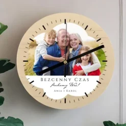 Zegar drewniany ścienny ze zdjęciem prezent na dzień babci i dziadka