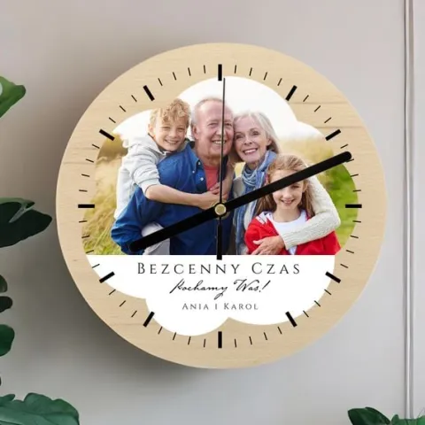 Zegar drewniany ścienny ze zdjęciem prezent na dzień babci i dziadka