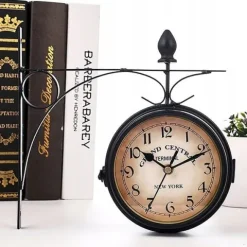 ZEGAR DWUSTRONNY ŚCIENNY DWORCOWY RETRO VINTAGE METALOWY CZARNY DESIGN