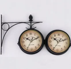 ZEGAR DWUSTRONNY ŚCIENNY RETRO METALOWY CZARNY VINTAGE DESIGN 24CM