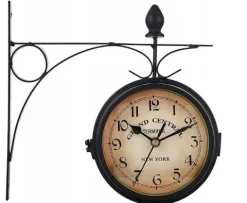 ZEGAR DWUSTRONNY ŚCIENNY RETRO METALOWY CZARNY VINTAGE DESIGN 24CM