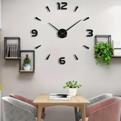 Zegar Przyklejany Nowoczesny Na Ścianę 3D Cichy 120 cm Czarny Ścienny