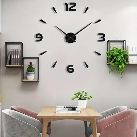 Zegar Przyklejany Nowoczesny Na Ścianę 3D Cichy 120 cm Czarny Ścienny