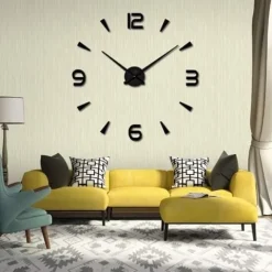 Zegar Przyklejany Nowoczesny Na Ścianę 3D Cichy 120 cm Czarny Ścienny