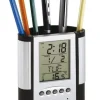 Zegar z wyświetlaczem LCD, BUTLER, srebrny/czarny