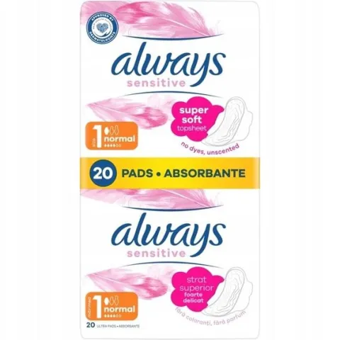 Zestaw Always Podpaski ze skrzydełkami Normal Sensitive rozm 1, 20 sztuk x2