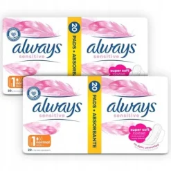Zestaw Always Podpaski ze skrzydełkami Normal Sensitive rozm 1, 20 sztuk x2