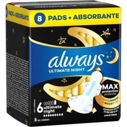 Zestaw Always Ultimate Night Podpaski ze skrzydełkami, rozmiar 6, 8 sztuk