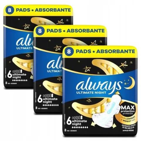 Zestaw Always Ultimate Night Podpaski ze skrzydełkami, rozmiar 6, 8 sztuk