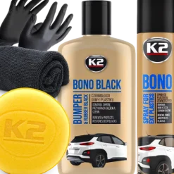 Zestaw Do Odnawiania Plastików Gumy Czernidło Gąbka Aplikator K2 Bono Black