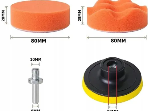 ZESTAW GĄBEK POLERSKICH PADY NA WIERTARKE 80mm 12 SZTUK DO POLEROWANIA