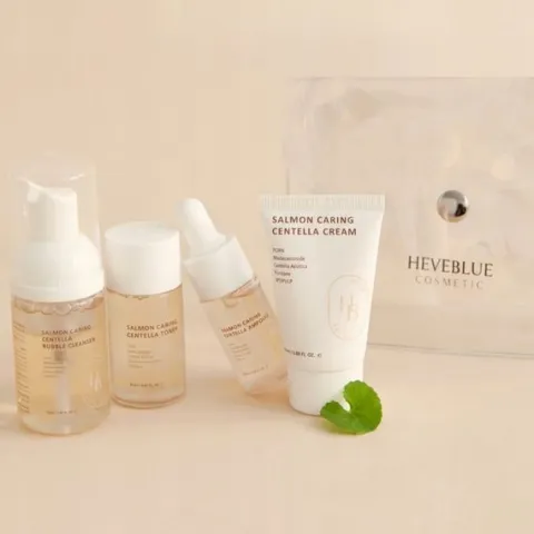 Zestaw kosmetyków Mini tonik 25ml pianka 30ml krem 20ml serum 13ml Heveblue