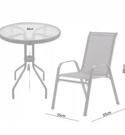 ZESTAW MEBLI OGRODOWYCH GardenLine METAL/ SZARY 2 KRZESŁA, STOLIK