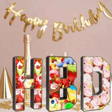Zestaw Pudełek 3 Sztuki 36 cm Litery H B D Tekturowe na Urodziny