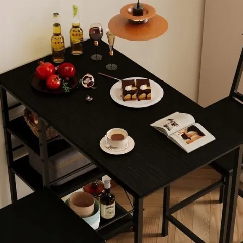 Zestaw stół + krzesła barowe jadalniany z 2 stołkami czarny loft do kuchni