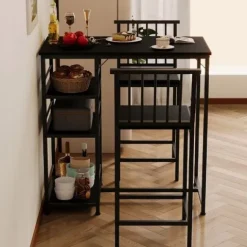 Zestaw stół + krzesła barowe jadalniany z 2 stołkami czarny loft do kuchni