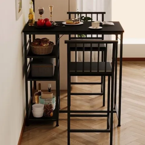Zestaw stół + krzesła barowe jadalniany z 2 stołkami czarny loft do kuchni