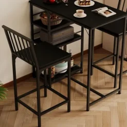 Zestaw stół + krzesła barowe jadalniany z 2 stołkami czarny loft do kuchni