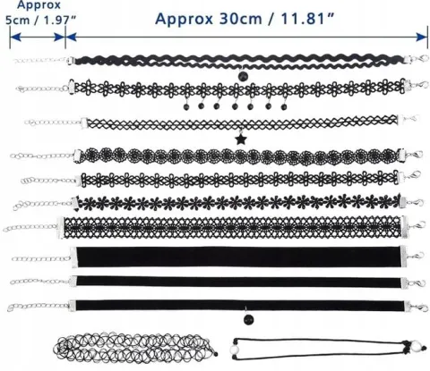 Zestaw 10 szt CHOKER naszyjnik rzemyk koronka boho B72_CC