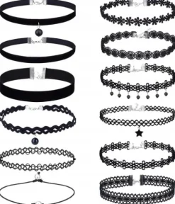 Zestaw 10 szt CHOKER naszyjnik rzemyk koronka boho B72_CC