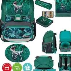 Zestaw tornister plecak szkolny Loop Plus Green Rex dinozaur 6-9lat HERLITZ