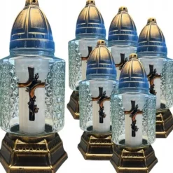 Znicz Lampion Krzyż Opleciony Różą Srebrny/Złoty 6 Sztuk