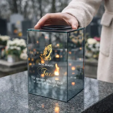 Znicz Lustrzany dla Taty Solarny 3D LED z Grawerem Elegancki Ciepłe Światło