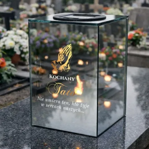 Znicz Lustrzany dla Taty Solarny 3D LED z Grawerem Elegancki Ciepłe Światło