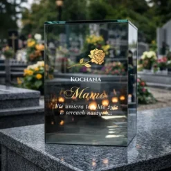 Znicz Lustrzany Lampion Solarny 3D z Grawerem Elegancki Ciepłe Światło