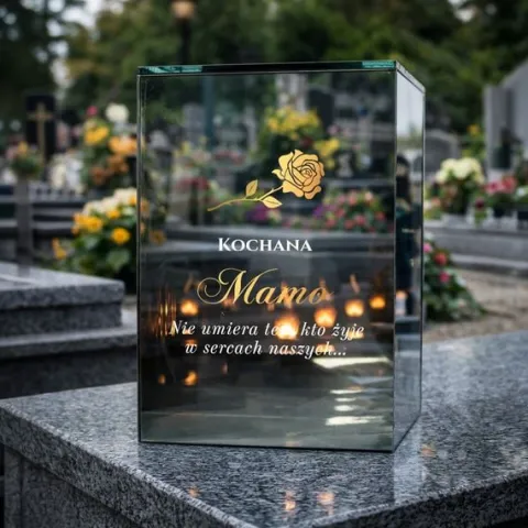 Znicz Lustrzany Lampion Solarny 3D z Grawerem Elegancki Ciepłe Światło