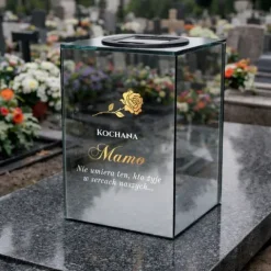 Znicz Lustrzany Lampion Solarny 3D z Grawerem Elegancki Ciepłe Światło