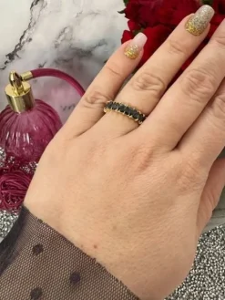 905 Złoty pierścionek obrączka CYRKONIE czarne r 7/17mm stal chirurgiczna